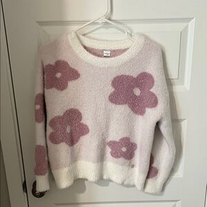 Limited Too White Sweater with Pink Floral Pattern